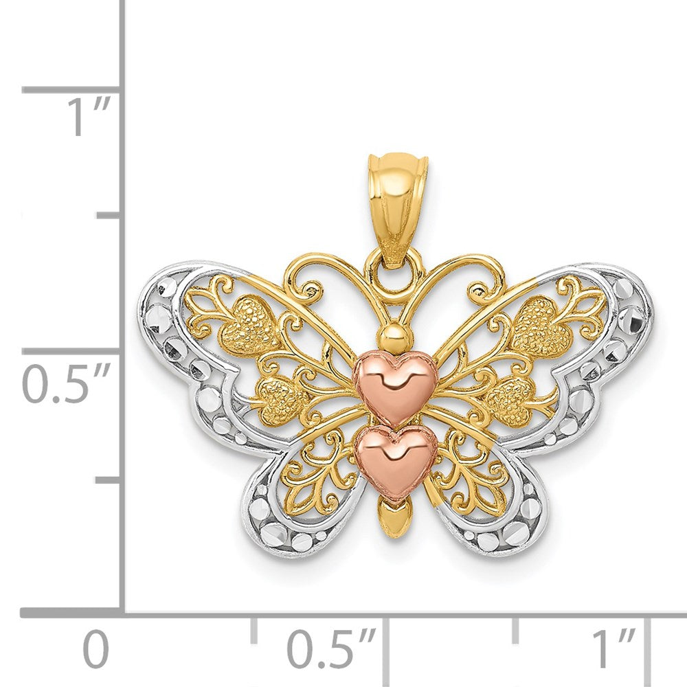 14k Two-tone w/White Rhodium Butterfly Pendant-D4201
