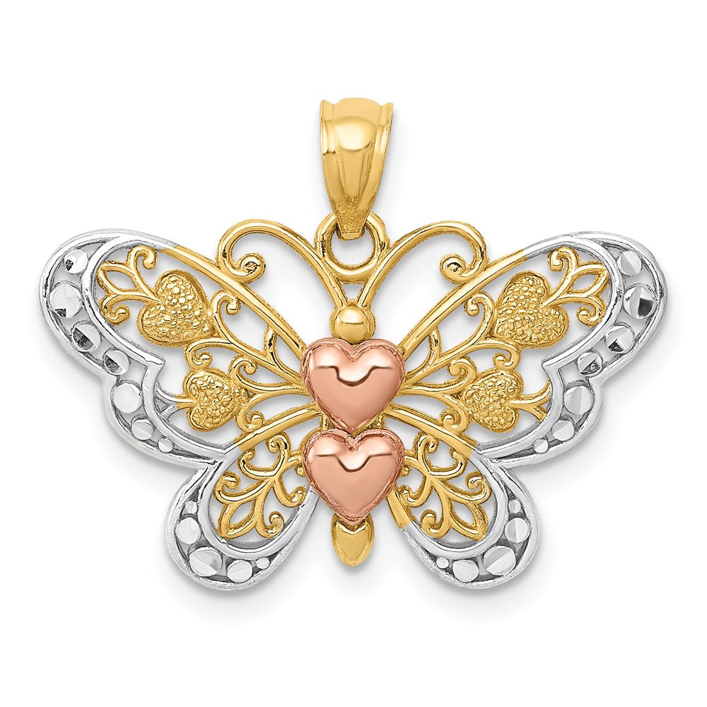 14k Two-tone w/White Rhodium Butterfly Pendant-D4201