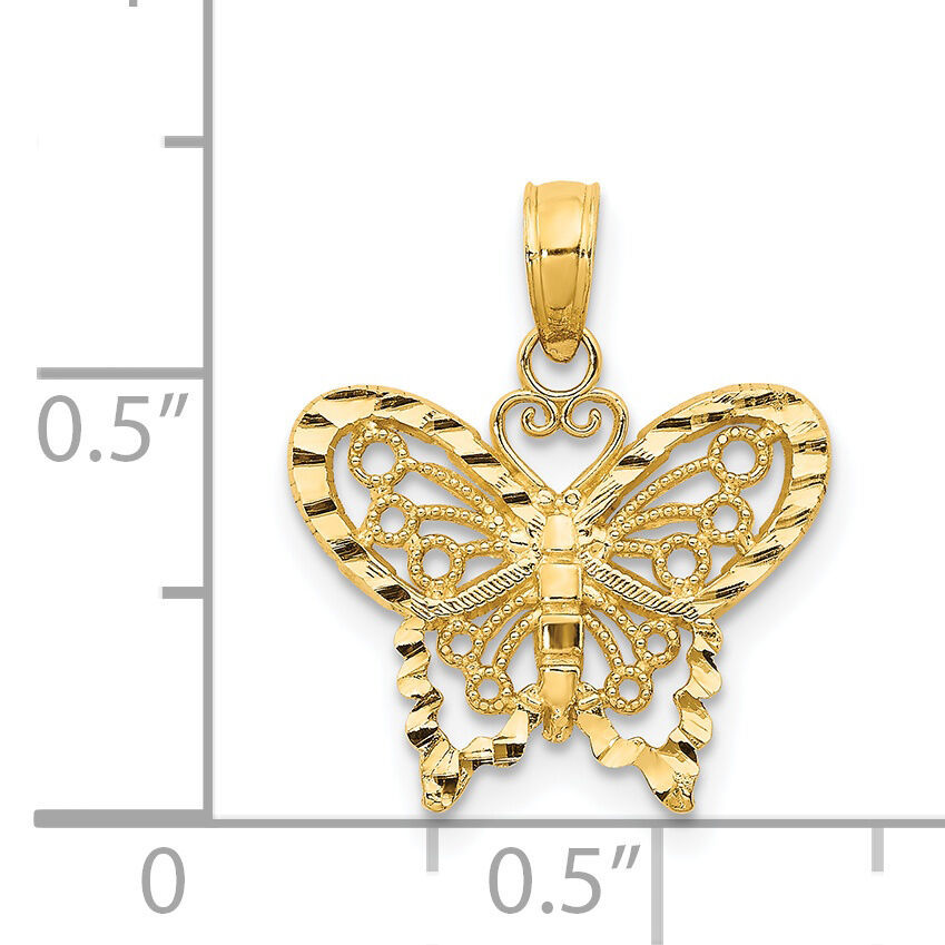 14K Diamond-cut Butterfly Pendant-D4207