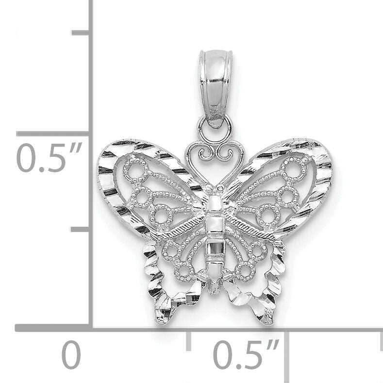 14K White Gold Diamond-cut Butterfly Pendant-D4207W