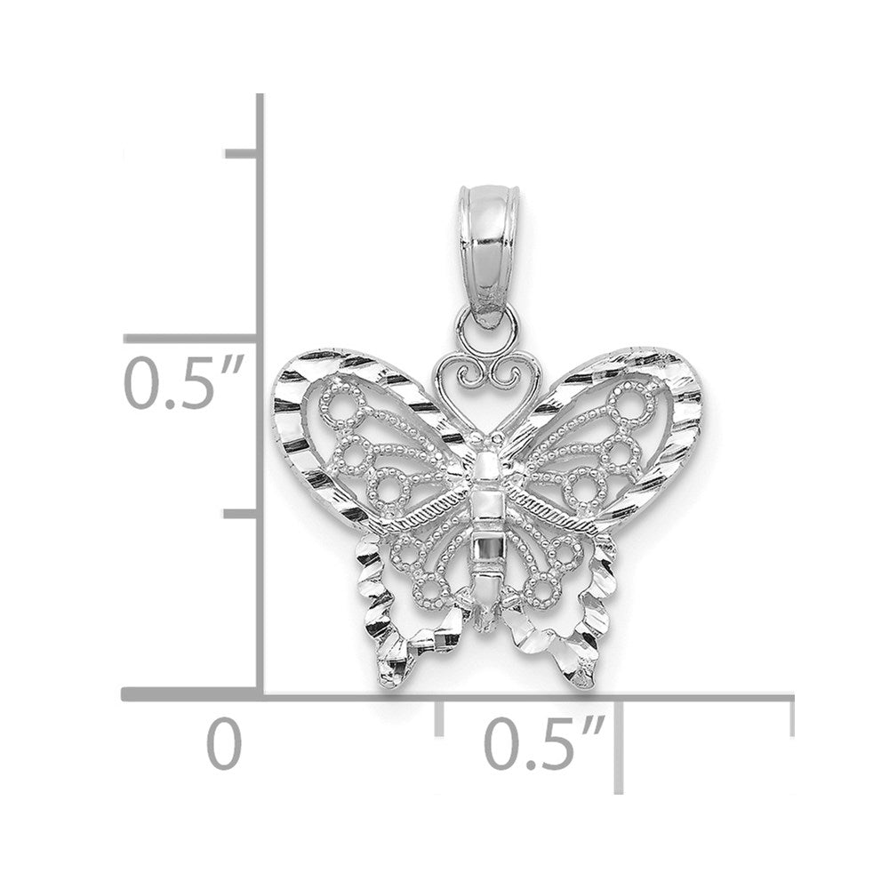 14K White Gold Diamond-cut Butterfly Pendant-D4207W