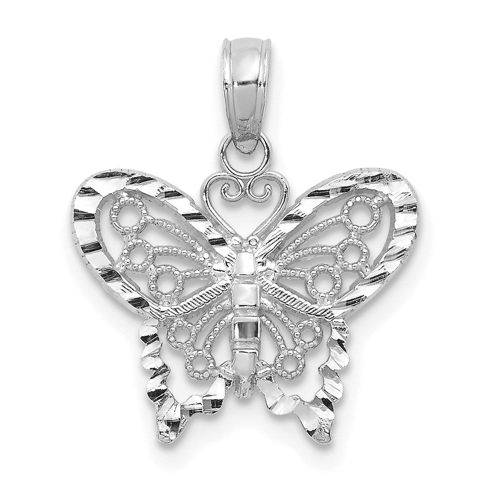 14K White Gold Diamond-cut Butterfly Pendant-D4207W