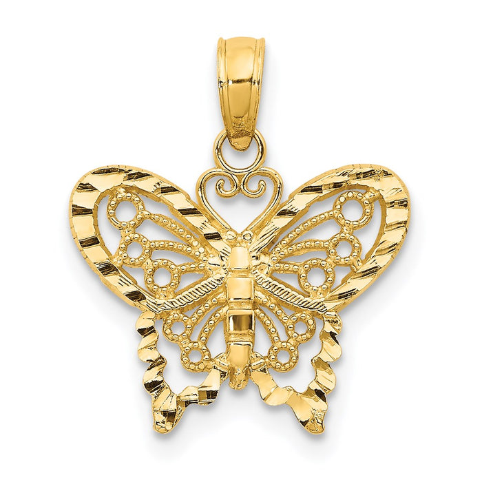 14K Diamond-cut Butterfly Pendant-D4207