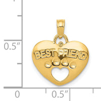 14K BEST FRIEND on Heart with Cut-Out Paw Pendant-D4229