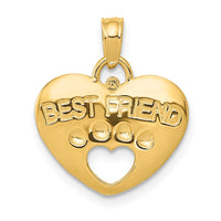 14K BEST FRIEND on Heart with Cut-Out Paw Pendant-D4229