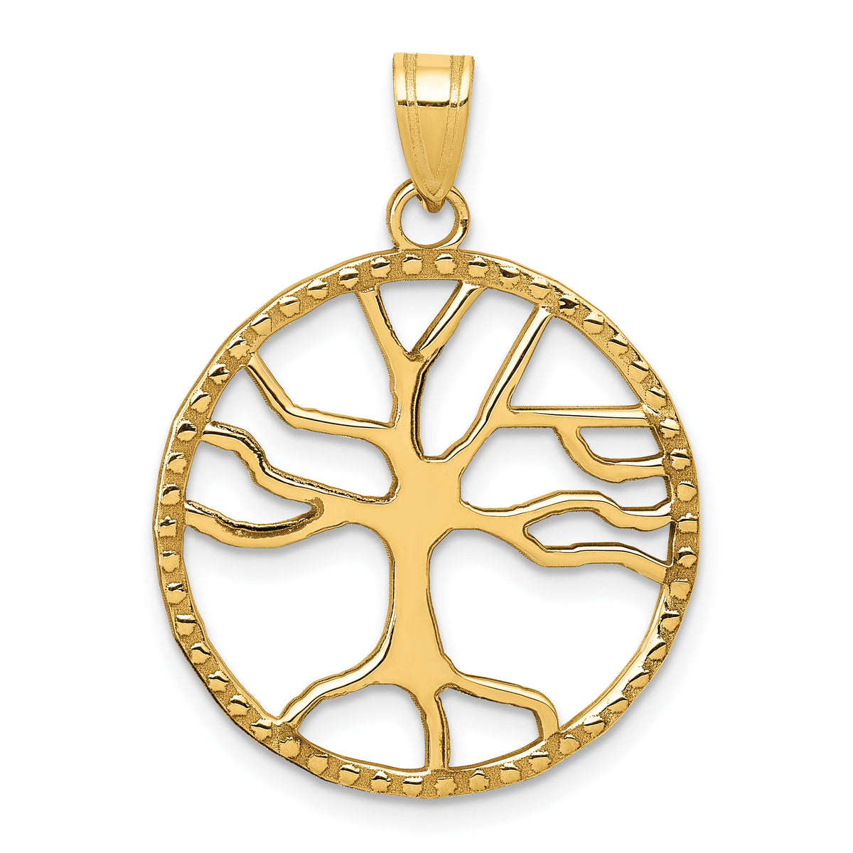 14K Tree of Life in Round Frame Pendant-D4245
