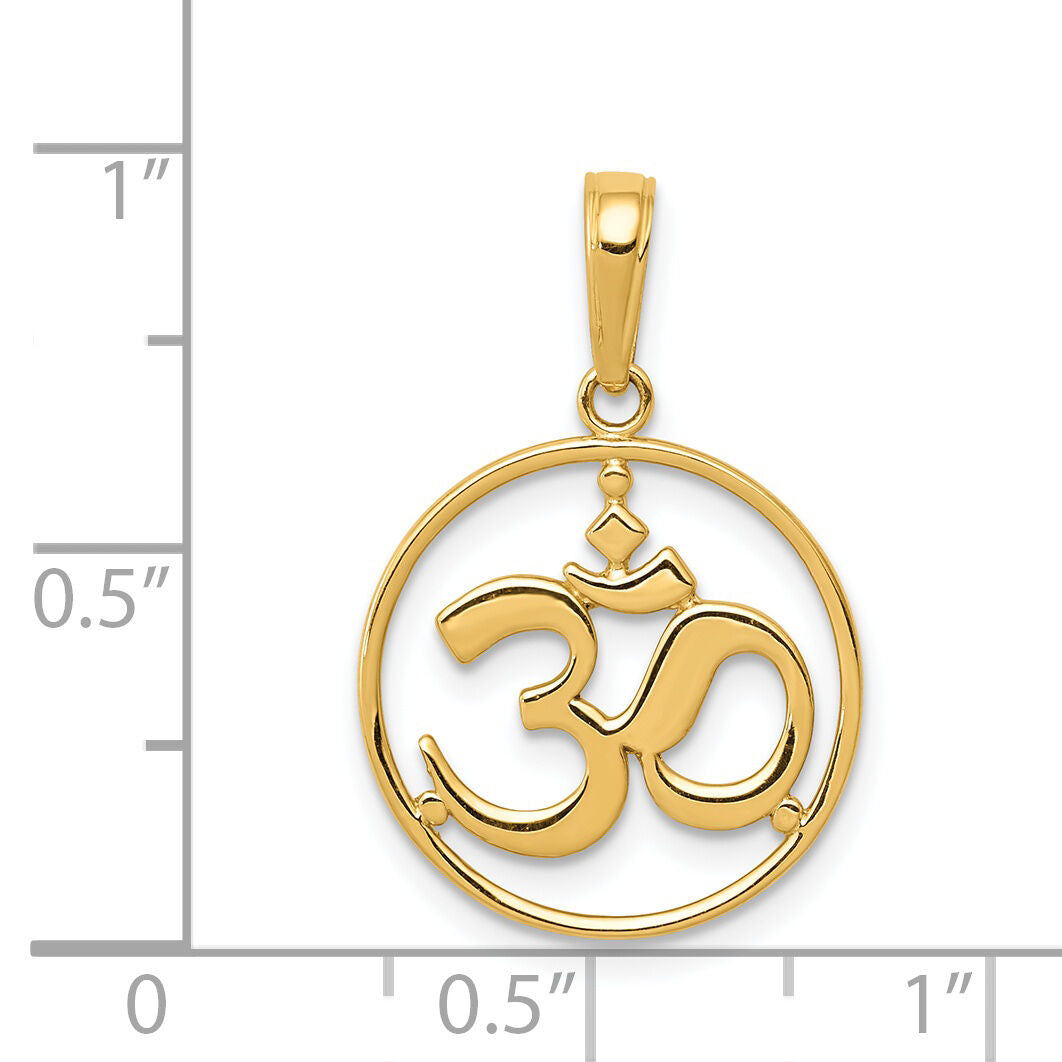14K Cut-out Round Frame Yoga Om Symbol Pendant-D4264