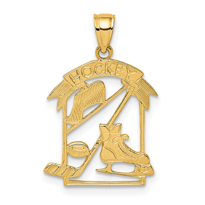 14K Hockey Story Framed Charm-D4277