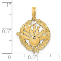 14K Bowling Story in Leaf Circle Charm-D4279