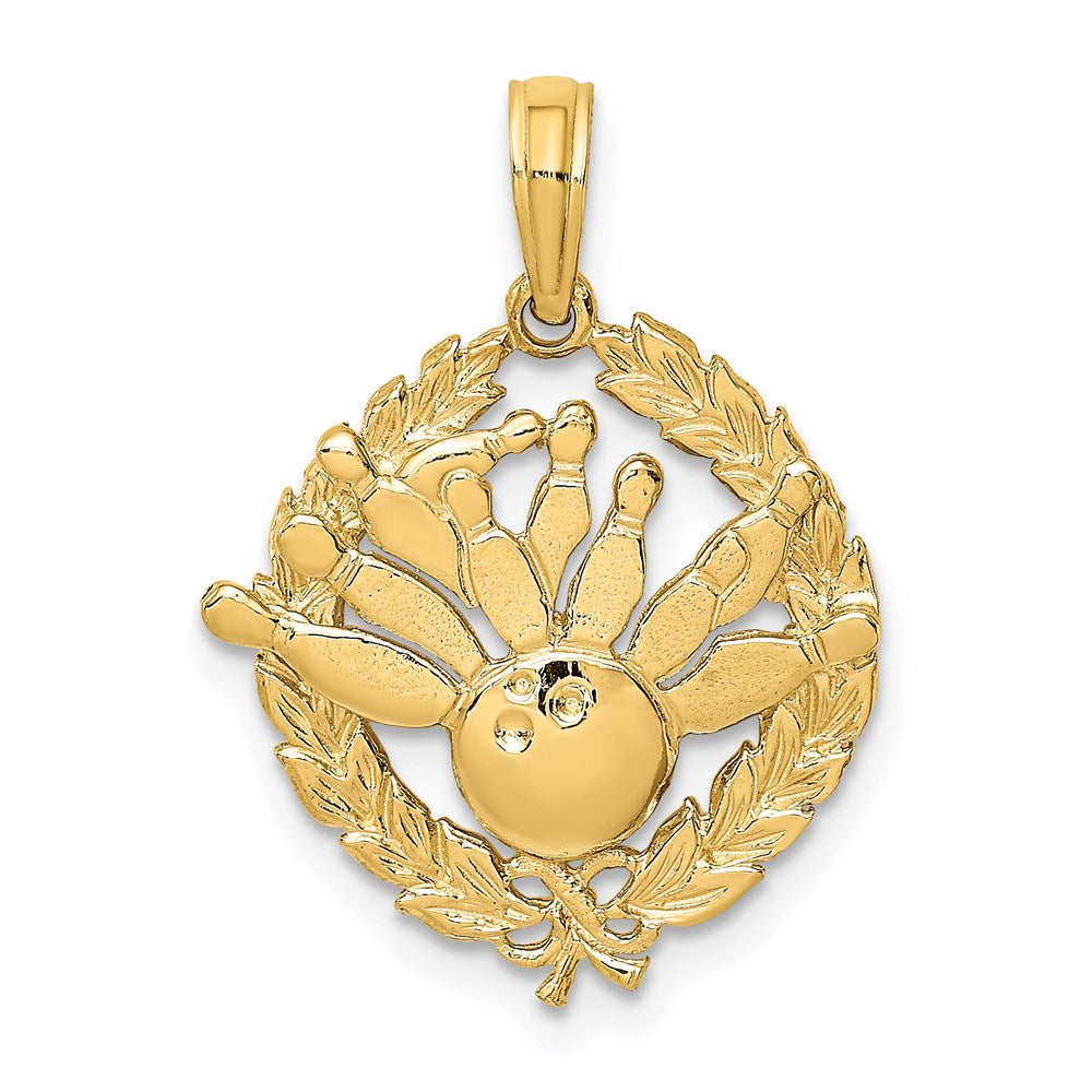 14K Bowling Story in Leaf Circle Charm-D4279