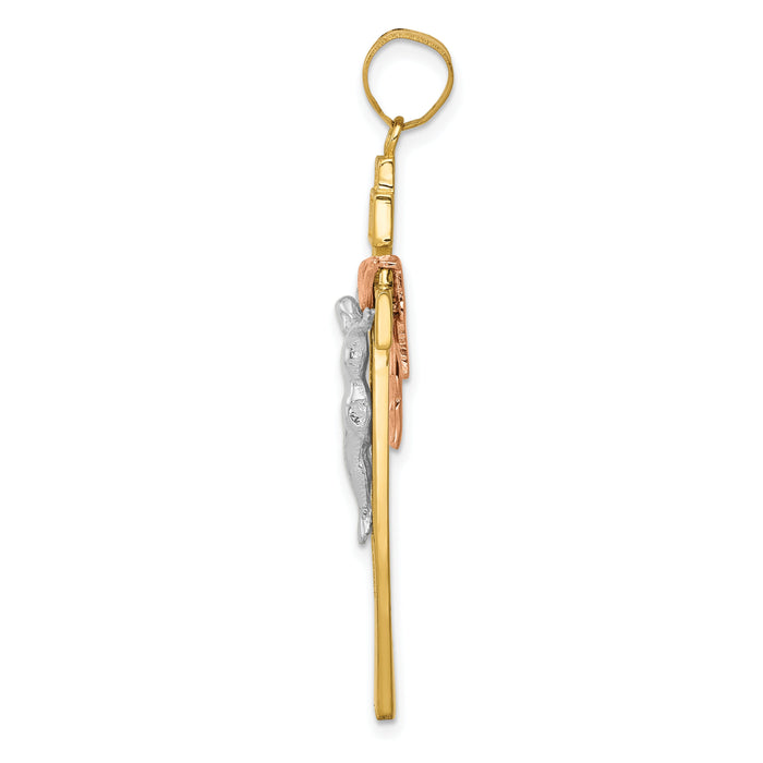 14K Tri-color Large Draped INRI Crucifix Pendant-D4322