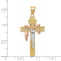 14K Tri-color Large Draped INRI Crucifix Pendant-D4322