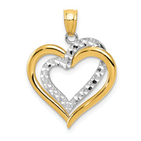 14K Two-tone Polished Diamond-cut Intertwined Hearts Pendant-D4354