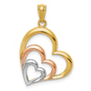 14K Two-tone and White Rhodium Polished 3 Hearts Pendant-D4356