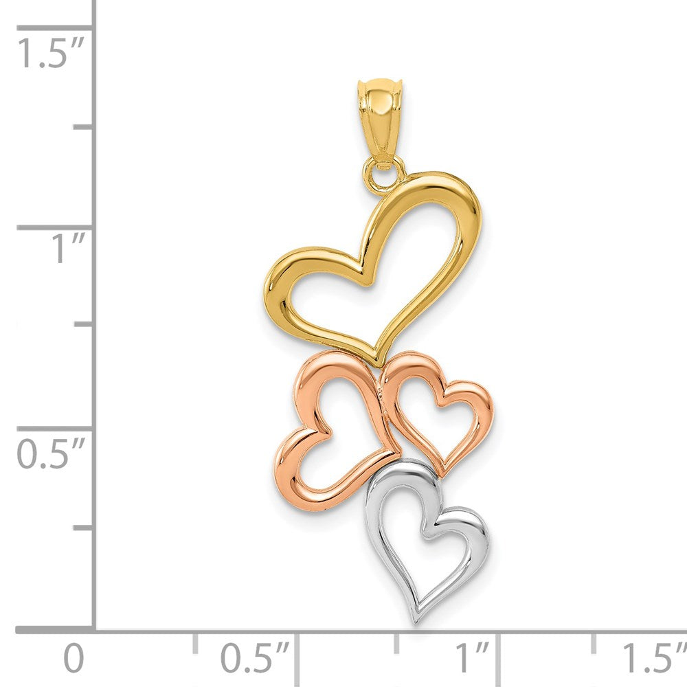14K w/Rose and White Rhodium Hearts Pendant-D4360