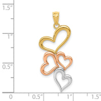 14K w/Rose and White Rhodium Hearts Pendant-D4360