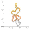14K w/Rose and White Rhodium Hearts Pendant-D4360