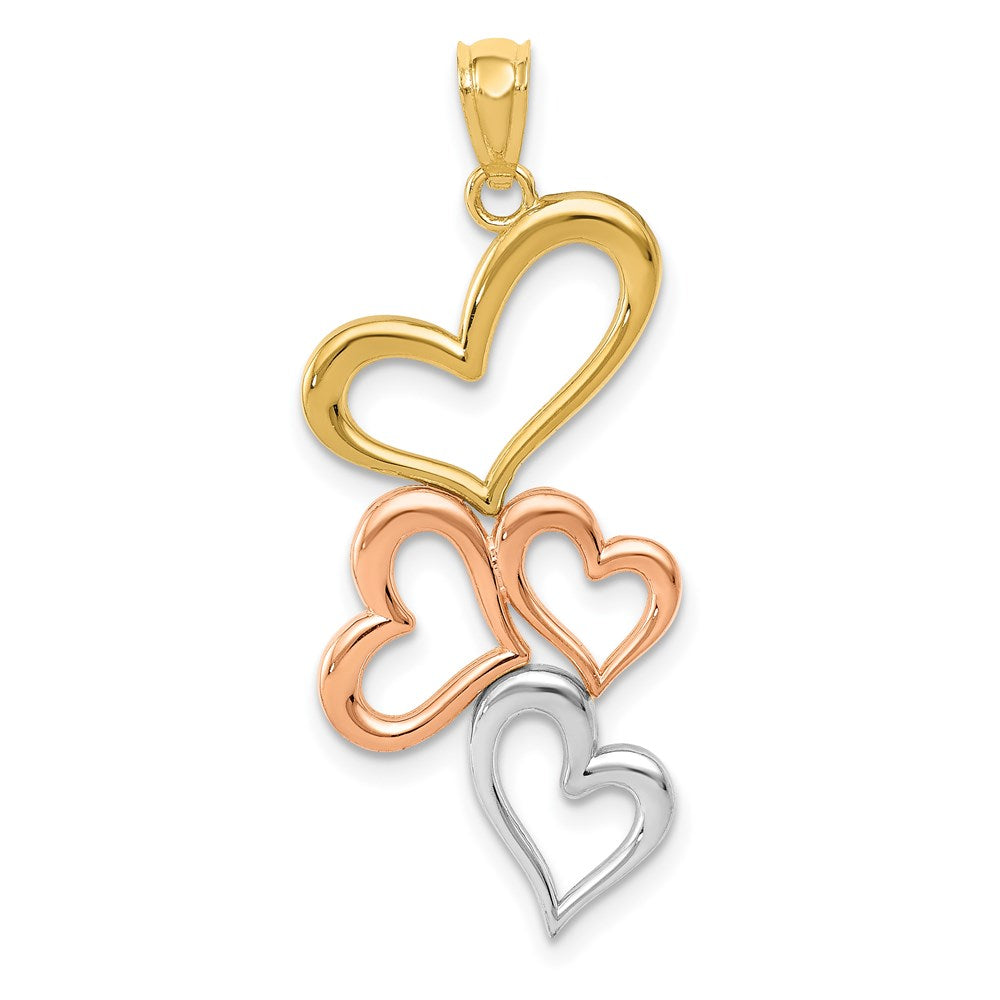 14K w/Rose and White Rhodium Hearts Pendant-D4360