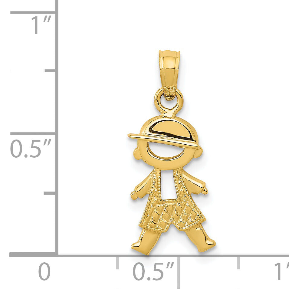 14k Polished and Textured Boy Pendant-D4367