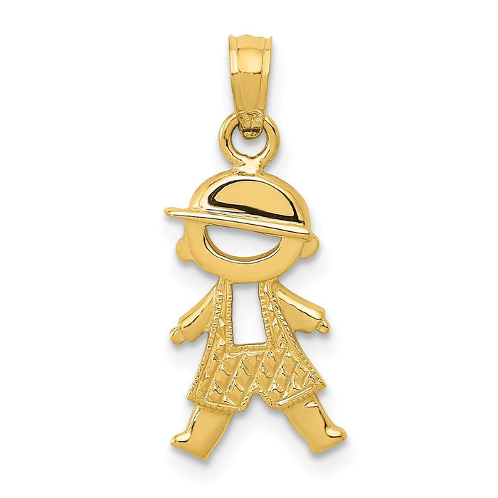 14k Polished and Textured Boy Pendant-D4367