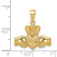 14k Polished/Textured Claddagh Pendant-D4368