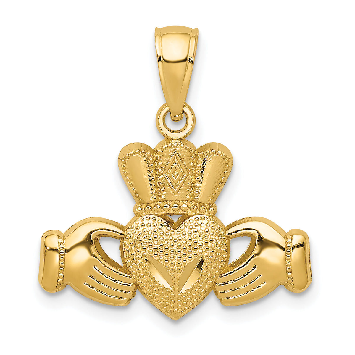 14k Polished/Textured Claddagh Pendant-D4368