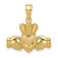 14k Polished/Textured Claddagh Pendant-D4368
