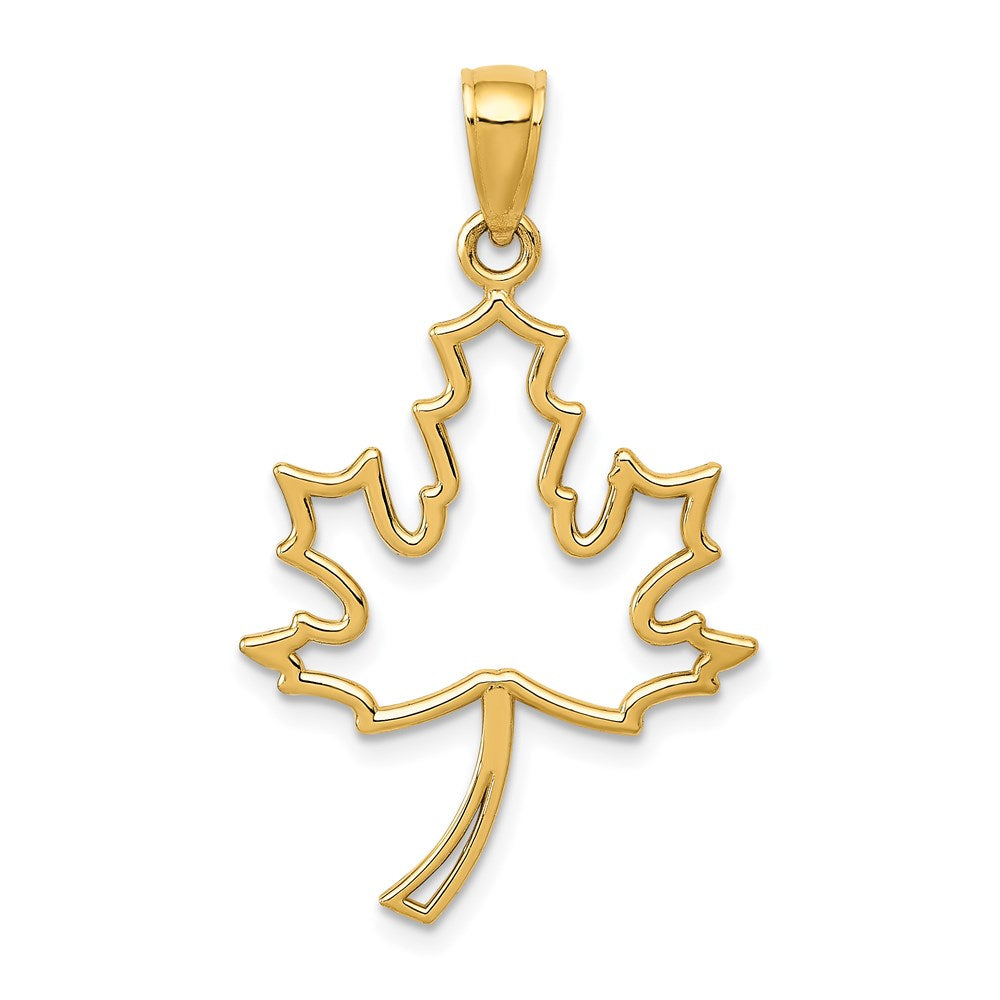 14k Polished Cut Out Maple Leaf Pendant-D4375
