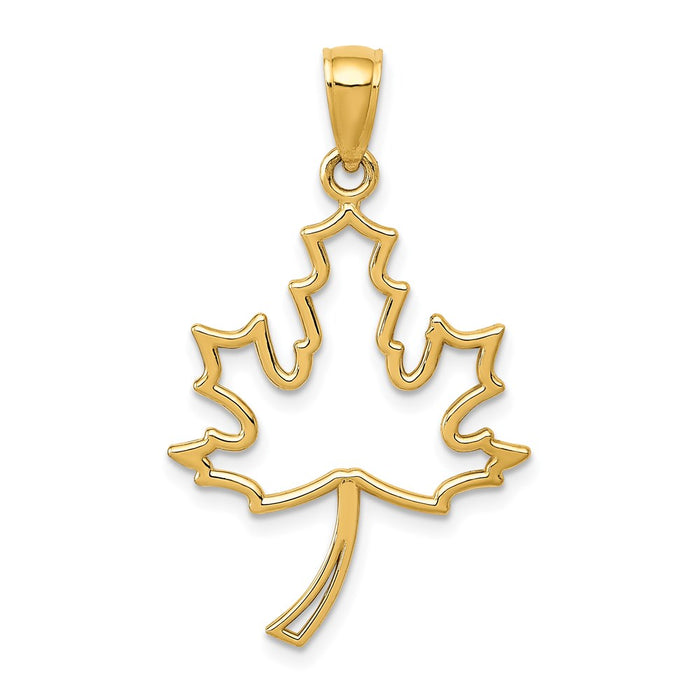 14k Polished Cut Out Maple Leaf Pendant-D4375