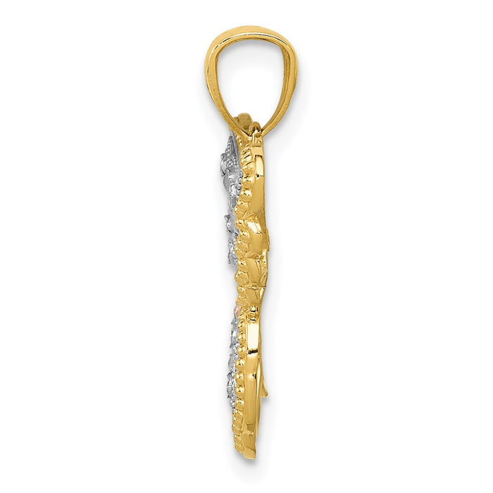 14k w/White and Rose Rhodium Diamond-cut Butterfly Pendant-D4380