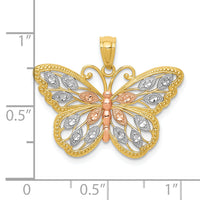 14k w/White and Rose Rhodium Diamond-cut Butterfly Pendant-D4380
