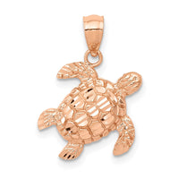 14k Rose Gold Diamond Cut Turtle Pendant-D4387