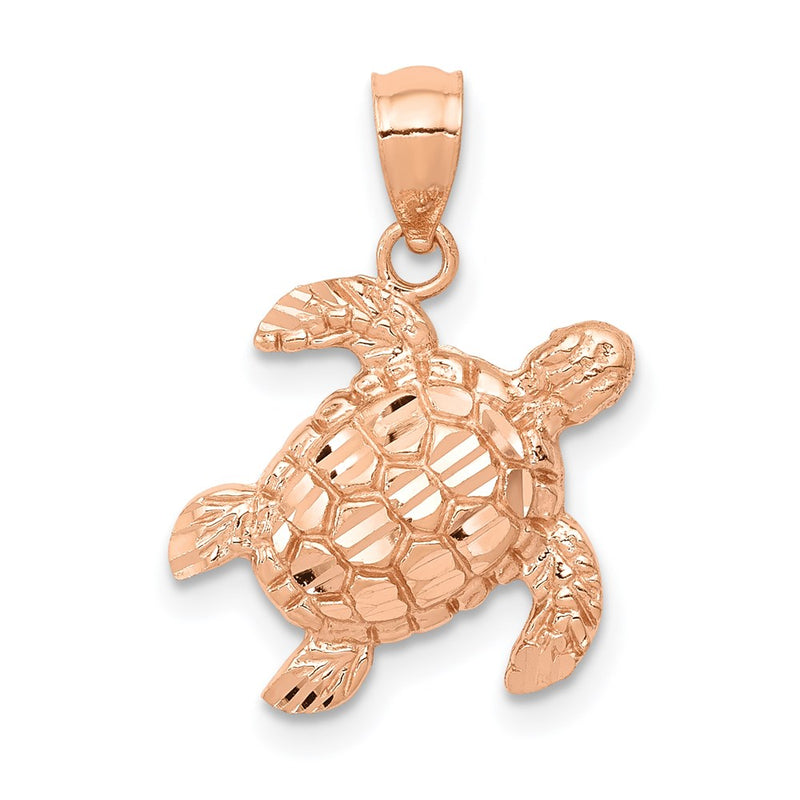 14k Rose Gold Diamond Cut Turtle Pendant-D4387