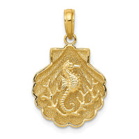 14k Seahorse in a Shell Pendant-D4396