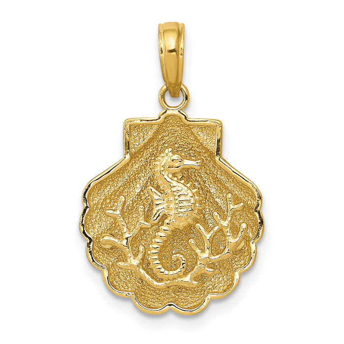 14k Seahorse in a Shell Pendant-D4396