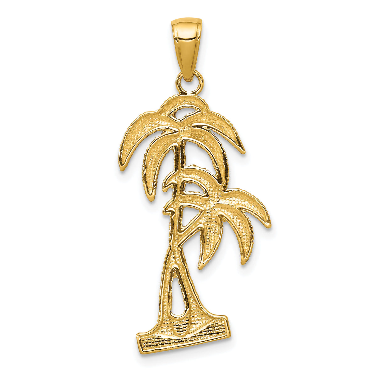 14K Polished / Textured Palm Trees Pendant-D4406