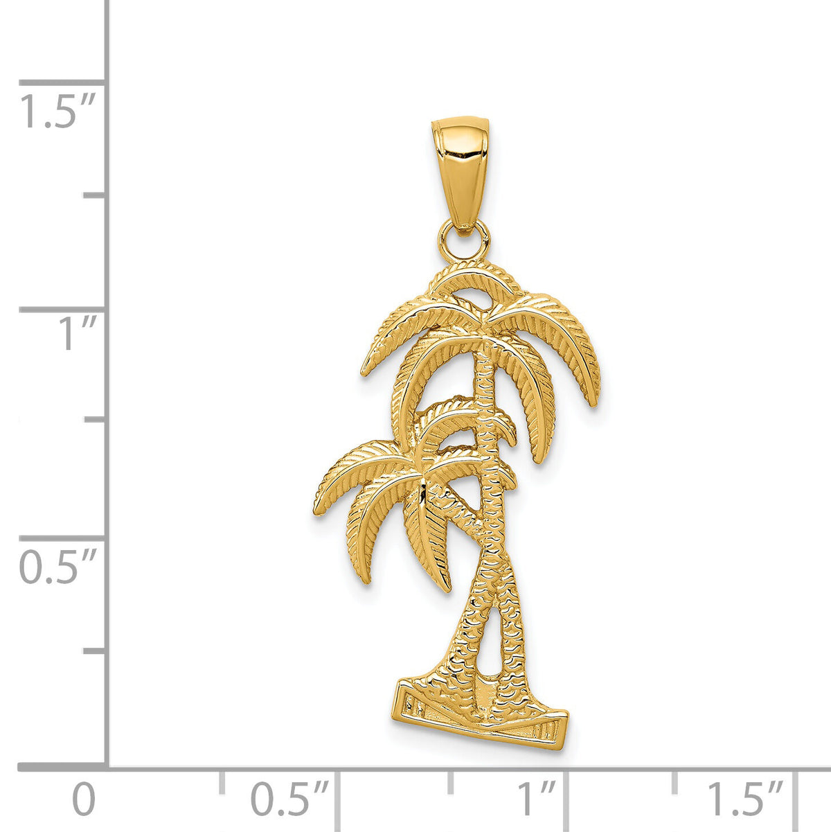 14K Polished / Textured Palm Trees Pendant-D4406