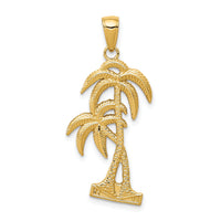 14K Polished / Textured Palm Trees Pendant-D4406