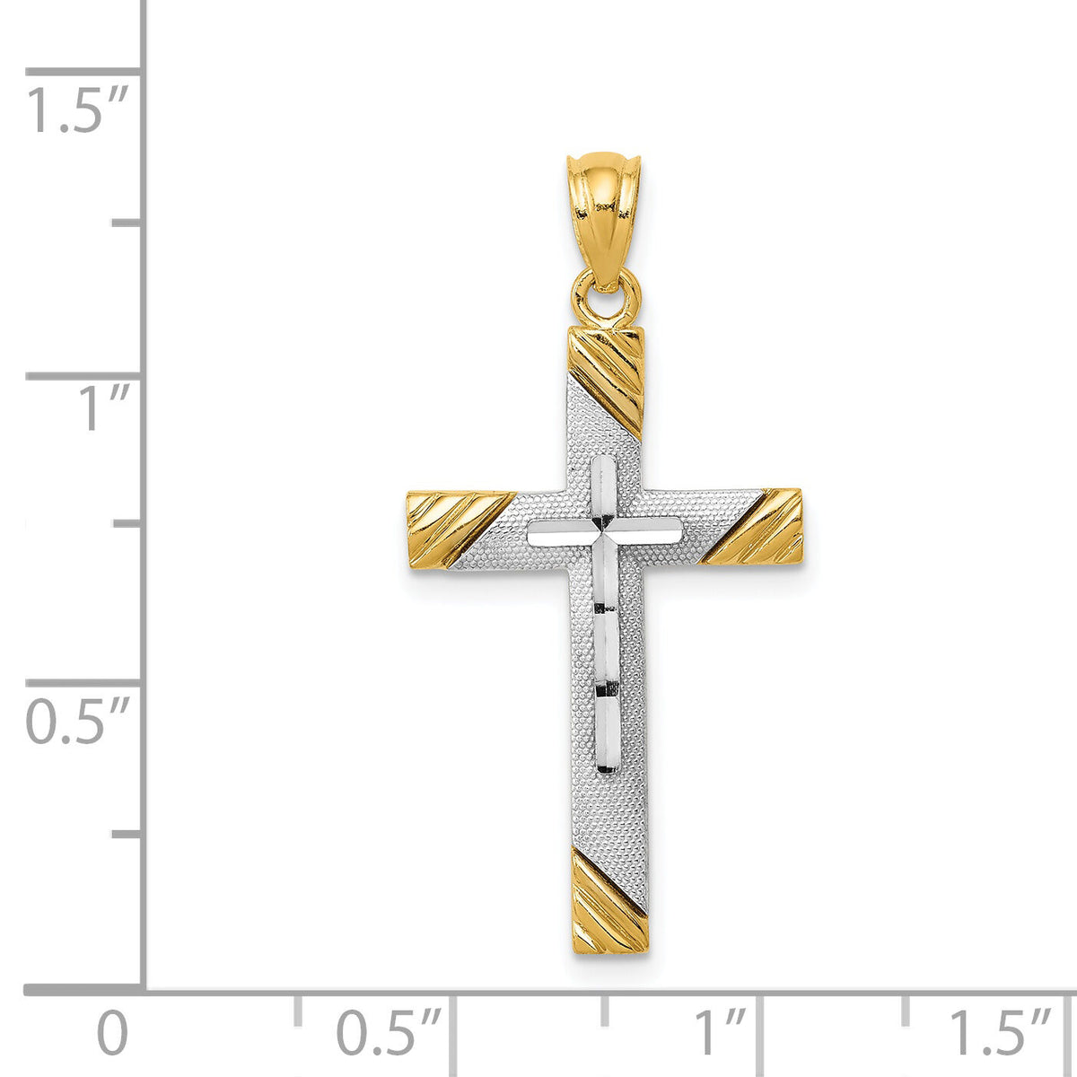 14K w/Rhodium Cross Pendant-D4411