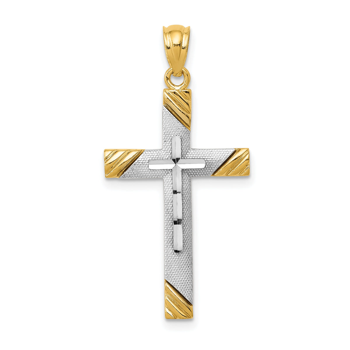 14K w/Rhodium Cross Pendant-D4411