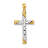 14K w/Rhodium Cross Pendant-D4411