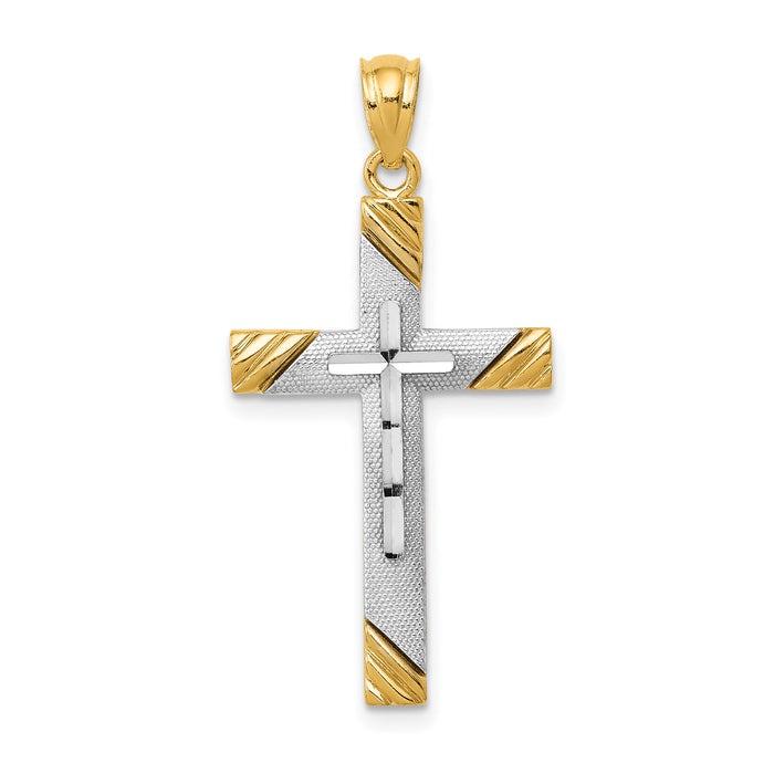 14K w/Rhodium Cross Pendant-D4411