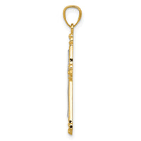 14K w/Rhodium Diamond Cut Cross Pendant-D4414