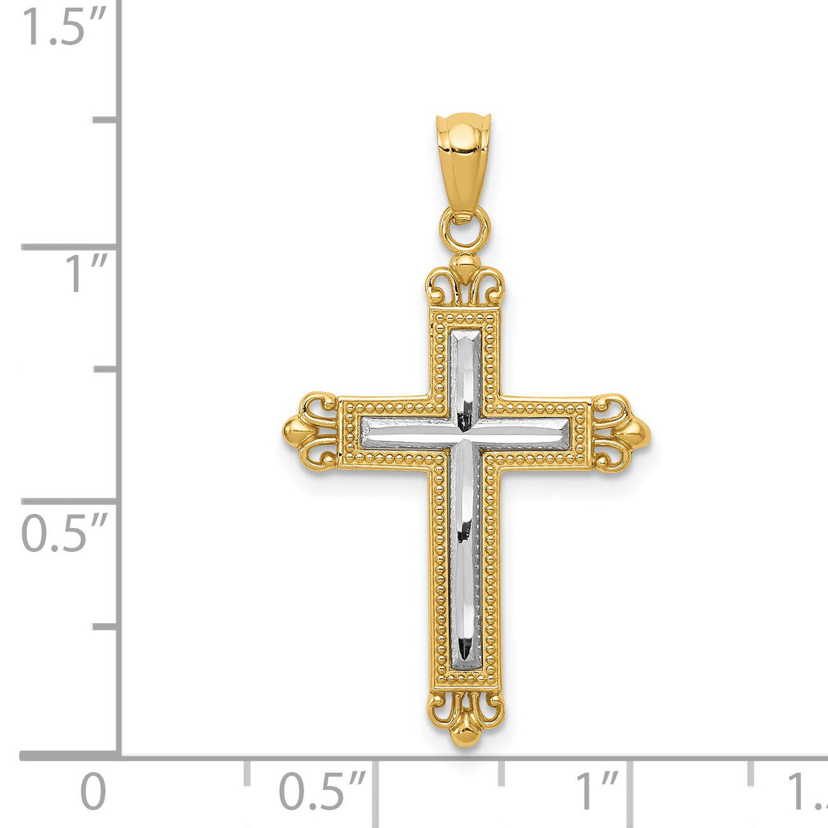 14K w/Rhodium Diamond Cut Cross Pendant-D4414