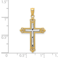 14K w/Rhodium Diamond Cut Cross Pendant-D4414