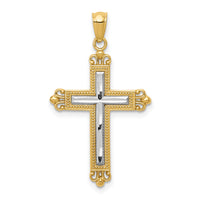 14K w/Rhodium Diamond Cut Cross Pendant-D4414