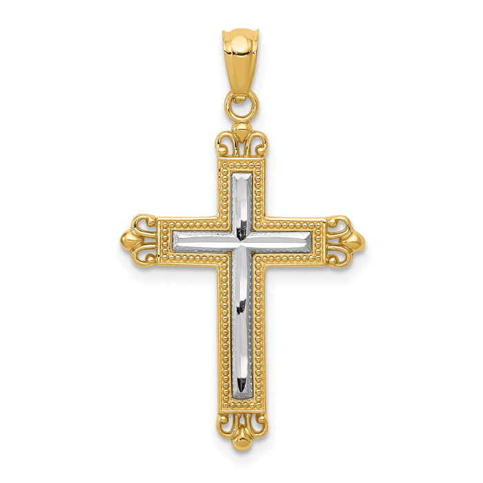 14K w/Rhodium Diamond Cut Cross Pendant-D4414