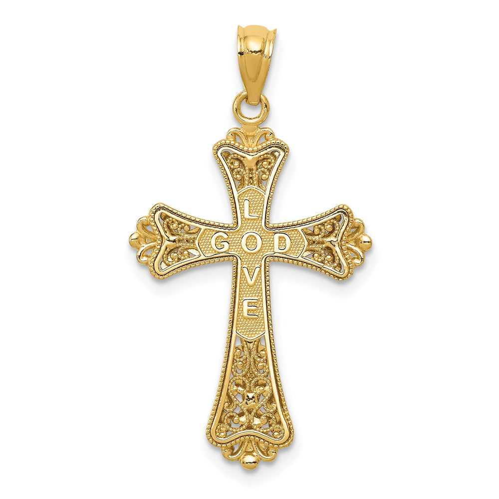 14K w/Rhodium Reversible Cross Pendant-D4416