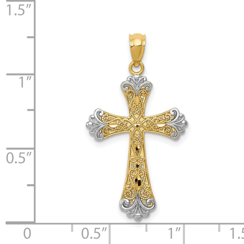 14K w/Rhodium Reversible Cross Pendant-D4416