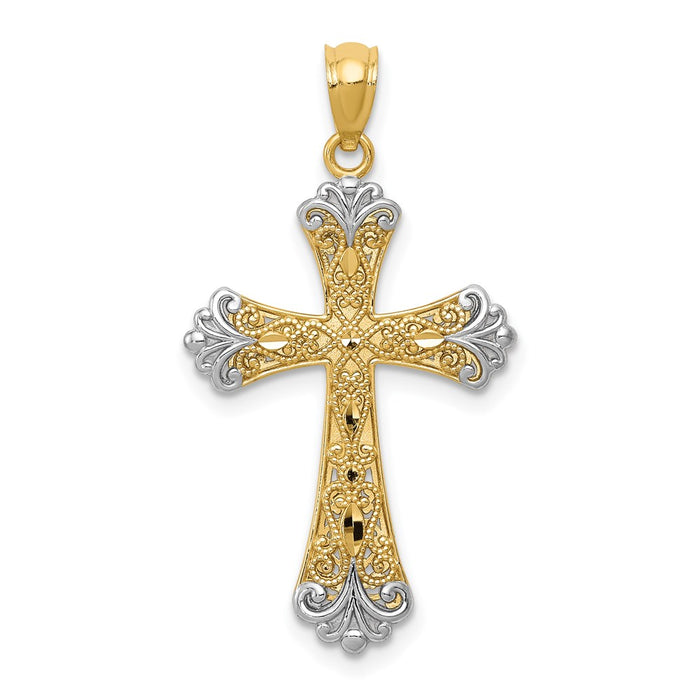 14K w/Rhodium Reversible Cross Pendant-D4416